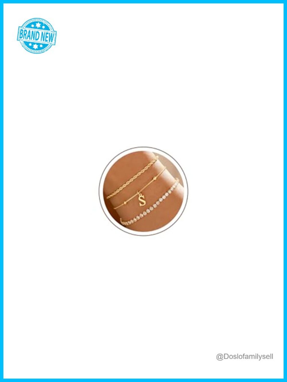 Dainty Gold Plated Bracelet Stack Set - Initial, Tennis & Rope Chain -
